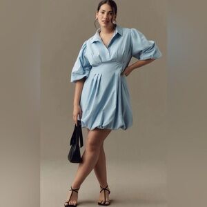 Blue Puff Sleeve Women's Dress